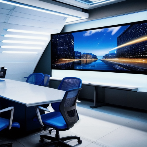 Modern enterprise command center dashboard, no people, blue corporate lighting